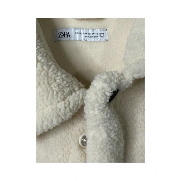 Zara Fleece Overshirt S-M Ecru White faux shearling shacket jacket coat shirt - Picture 2 of 6